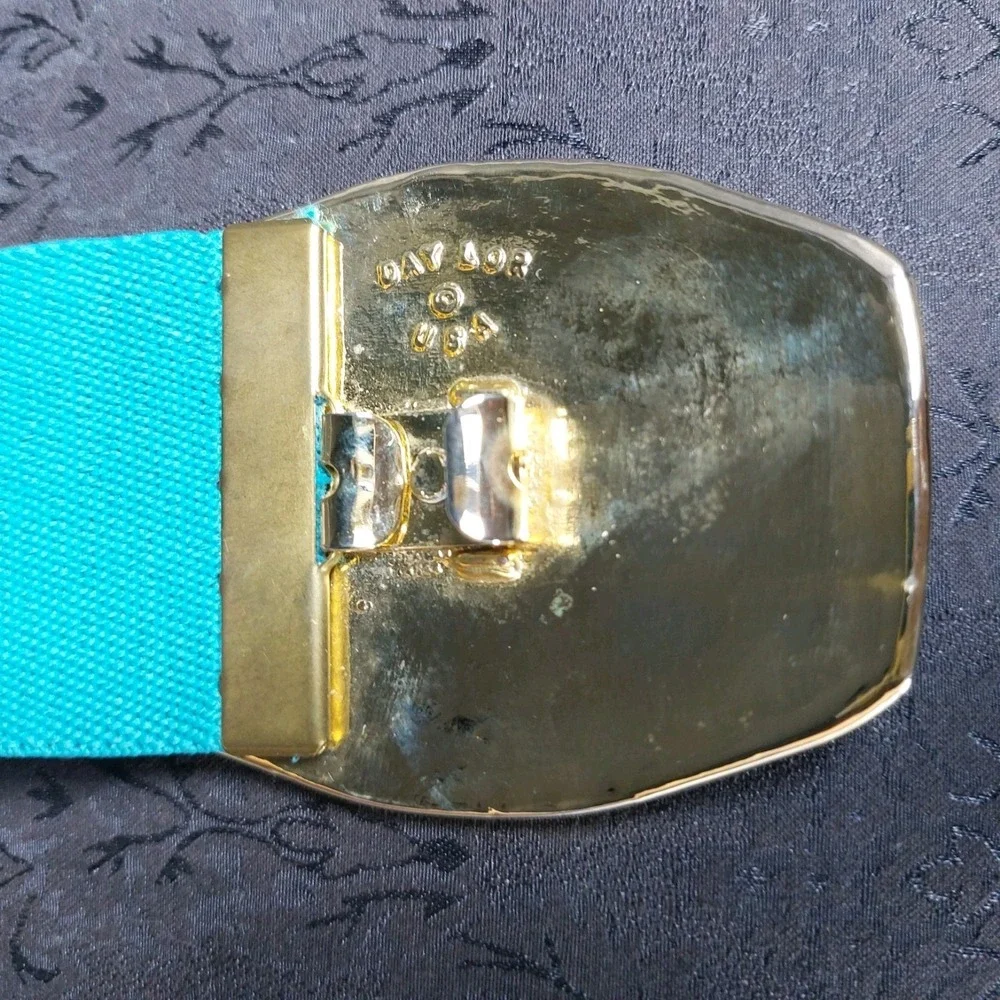 Vtg 80s Day-Lor USA Enlay Enamel Buckle Stretch Belt Sz Med‎ 2